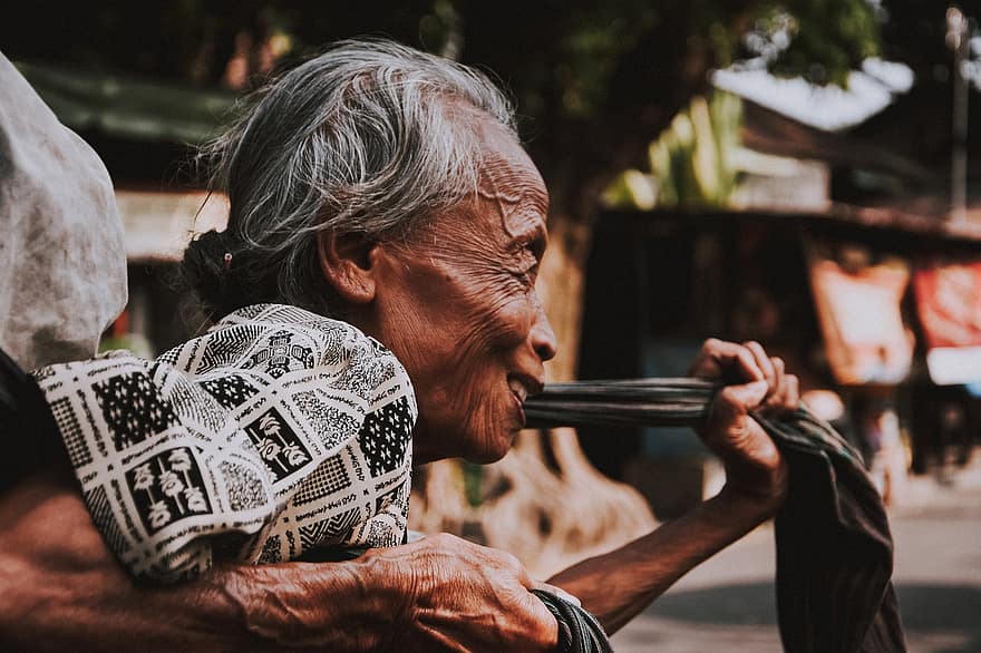 Frau, alt, Kultur, Indonesien, Jahrgang, Mensch, Gesicht, Detail, Arbeit, Job, älterer Erwachsener