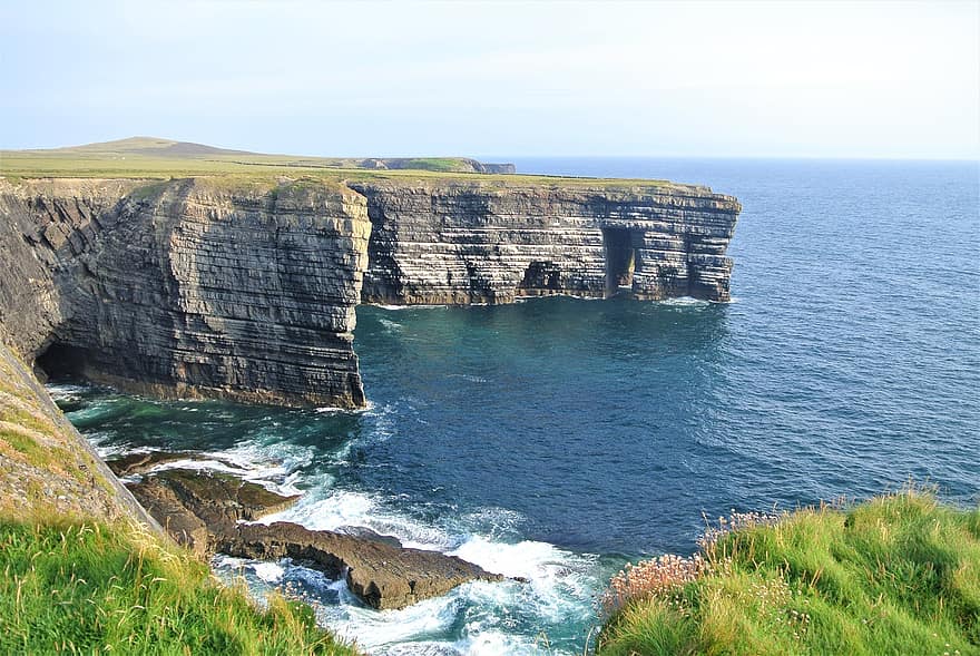 klippe, kyst, hav, natur, vann, horisont, Irland, kystlinje, stein, landskap, blå
