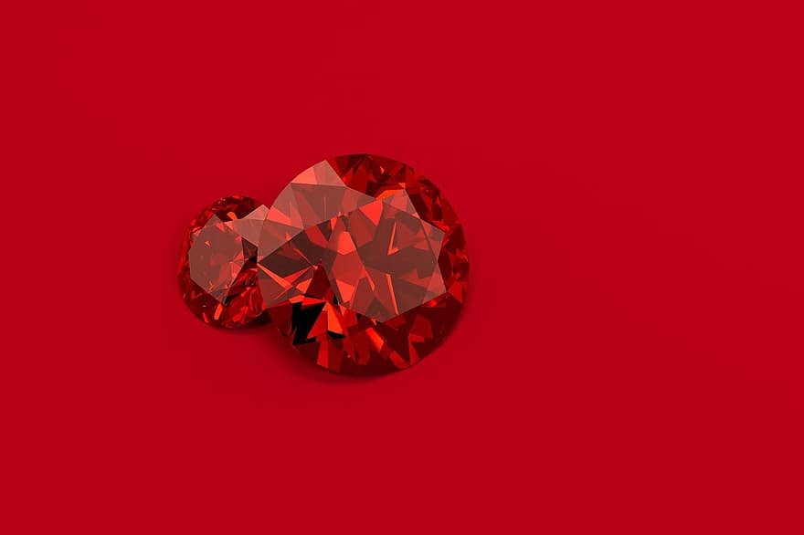 ルビー、ダイヤモンド、宝石、赤い背景、赤い石、赤石