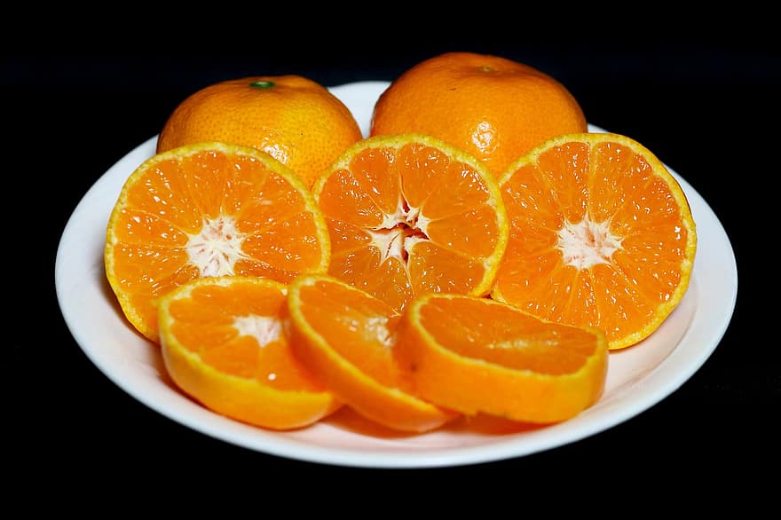 mandarină, mandarin, portocale, fruct, suculent, felii, farfurie, pulpă