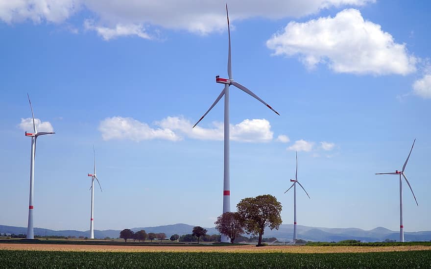 větrníky, síla větru, větrná energie, větrná turbína, krajina, paliva a energie, generátor, vrtule, elektřina, vítr, životní prostředí