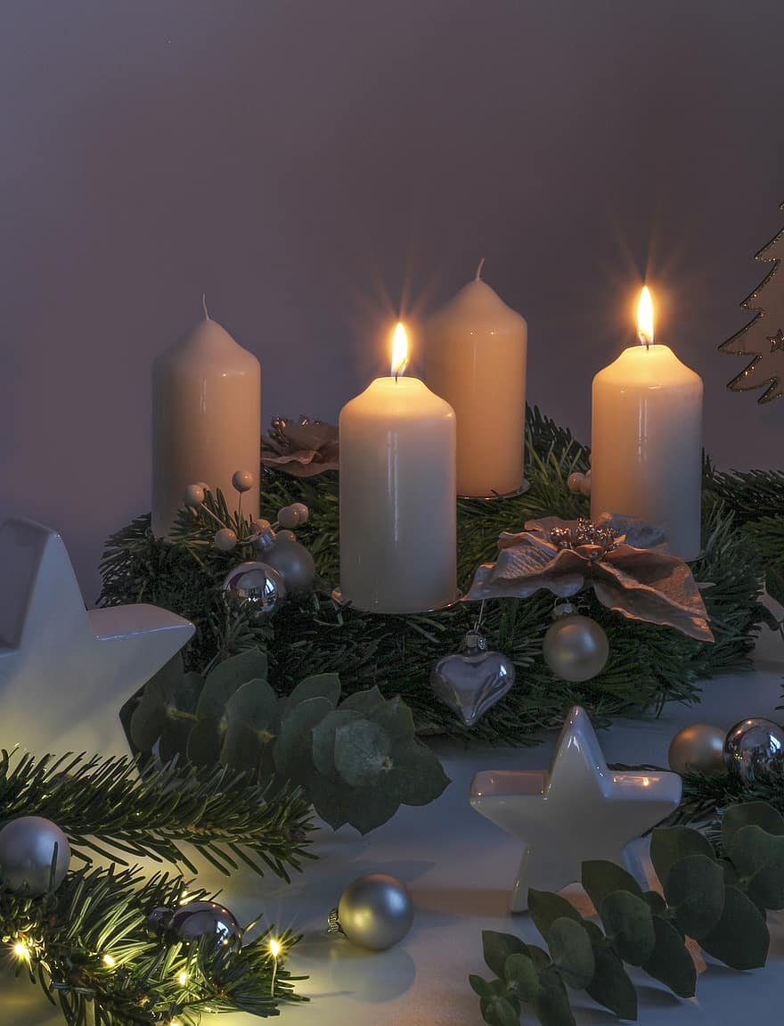 gyertyák, dekoráció, Karácsony, fény, ünnep, évszak, megérkezés