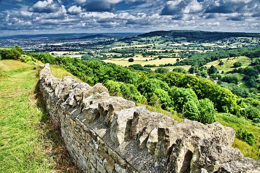 muro di pietra, cotswolds, campagna, escursione