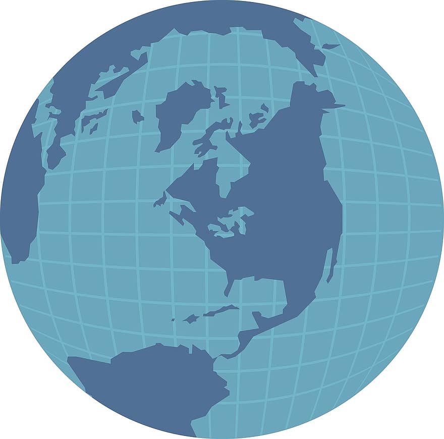 Мир, земной шар, сфера, карта, планета, география, континенты, Америка, голубая земля, синяя карта, синий шар
