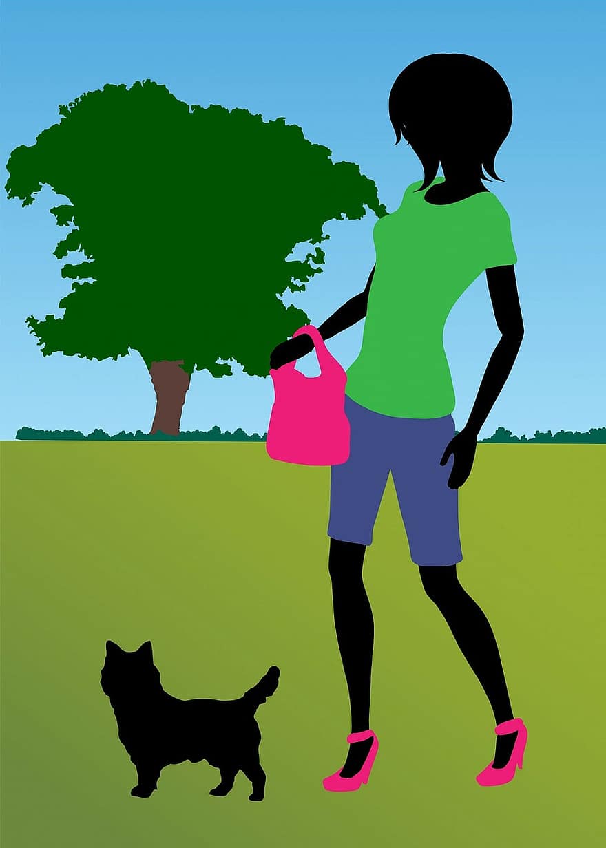 chien, femme, en marchant, exercice, parc, fille, femelle, la personne, terrier, cairn, Cairn Terrier