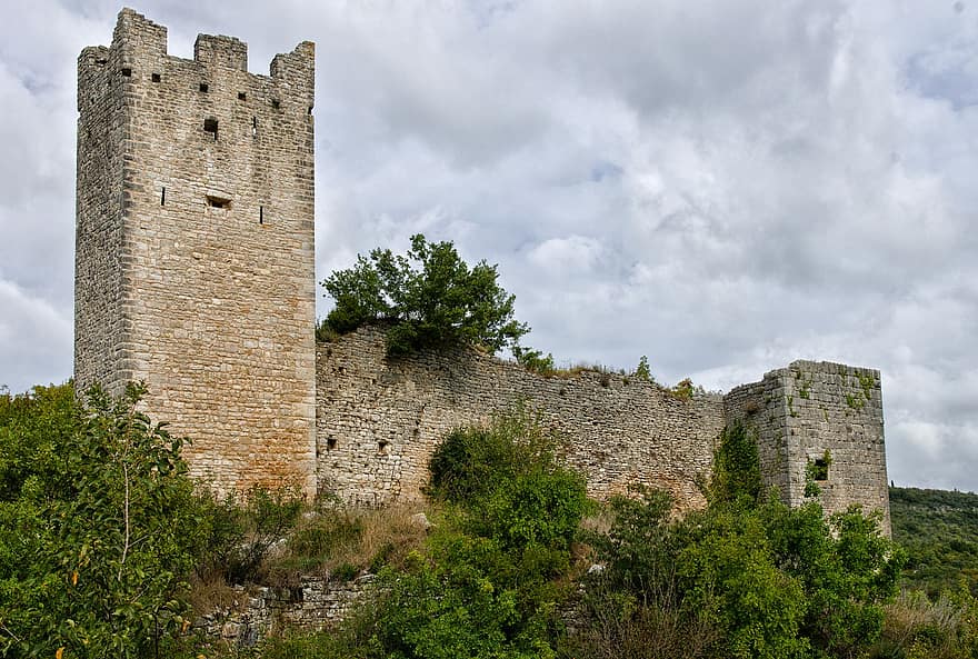 dvigrad、城、クロアチア、イストリー、建築、歴史、古い、中世の、古い破滅、有名な場所、れんが