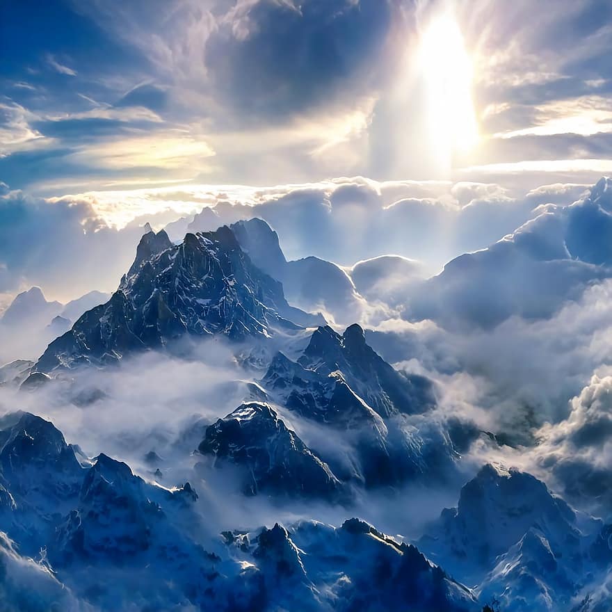 Příroda, nebe, mraky, venku, mlha, summitu, hory, dobrodružství, hora, horský vrchol, sníh