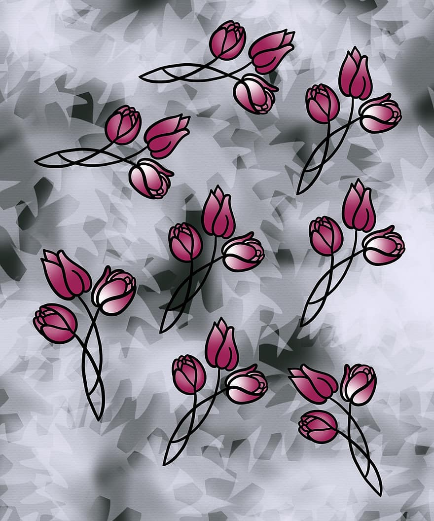 flores, tulipas, Primavera, papel de parede, fundo, Rosa, desenhando, esboço, flor, origens, padronizar