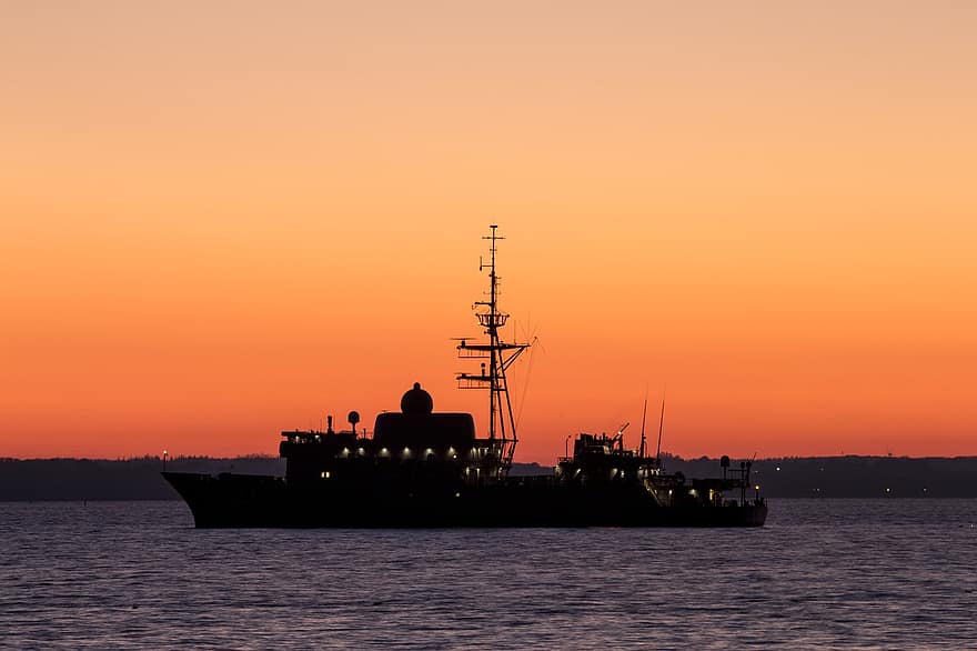Ship, Coast Guard, Sunrise, Baltic Sea, Sea, Water, Warship, Ukraine, Dawn, nautical vessel, sunset