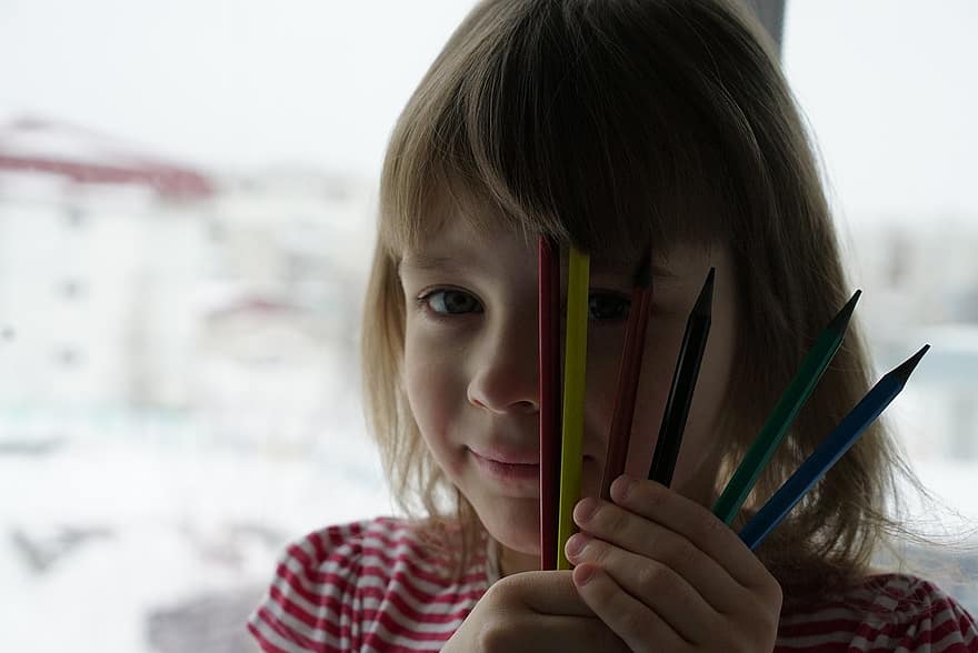 ceruzák, gyerekek, játékok, oktatás, gyermekkor, iskola, ábra, könyvek, színezés, kreatív