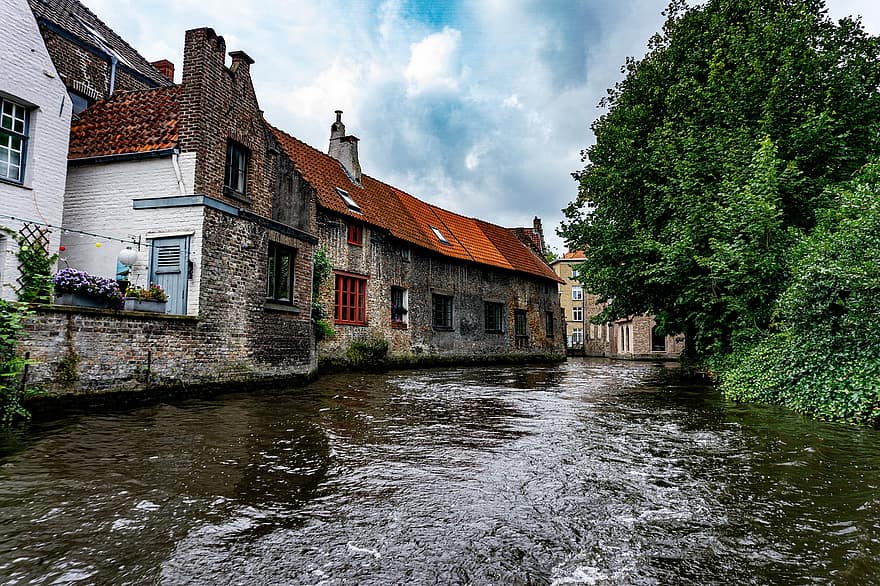 Bruges, canal, immeubles, architecture, Belgique, tourisme