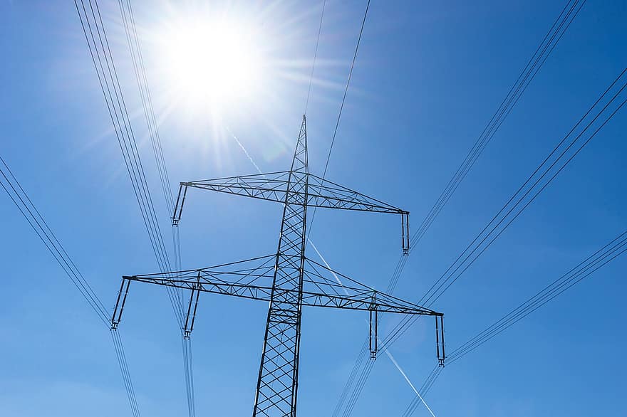 linhas de energia, eletricidade, linha de alta tensão, alta voltagem, cabo de energia, cabo aéreo, fio aéreo, fios, poste de serviço público, atual, torre