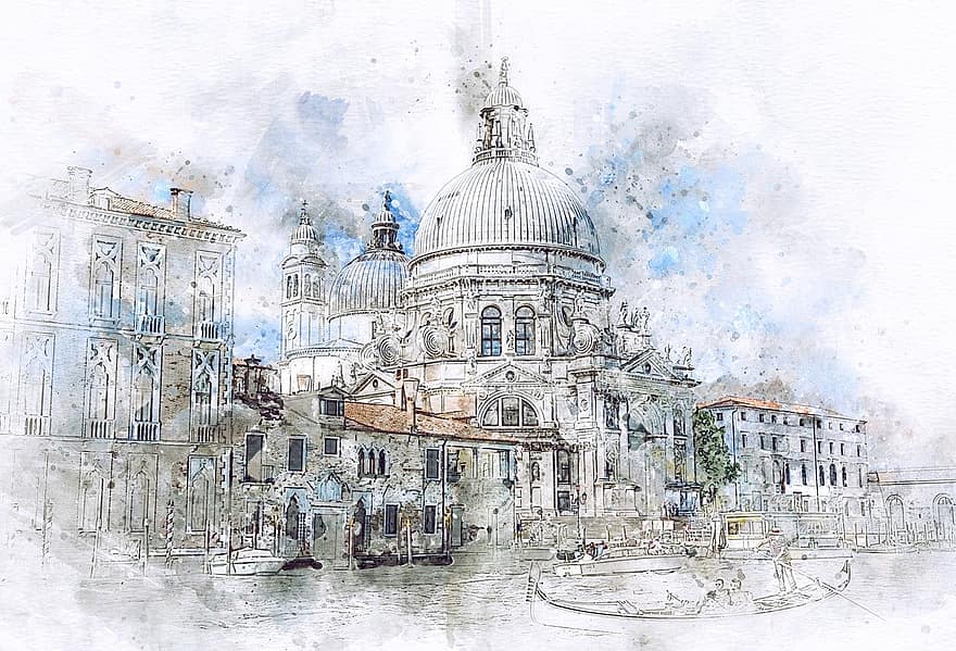 Venezia, Italia, kanal, katedral, landemerke, bygninger, arkitektur, by, kirke, Grand Canal, vannvei
