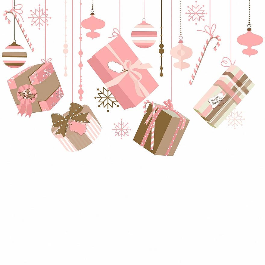 Carta digitale di Natale, rosa e marrone, Natale retrò, regali di Natale, ornamenti, scrapbooking, bianca, Natale, carta, vacanza, bandiera