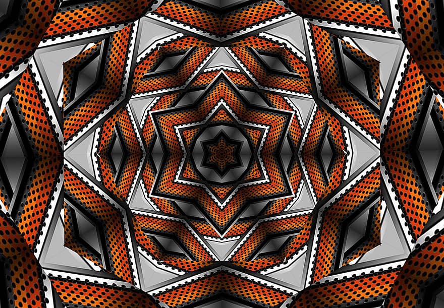 Kaleidoscope, Rosette, Floral Pattern, Abstract, Mandala, Orange Background