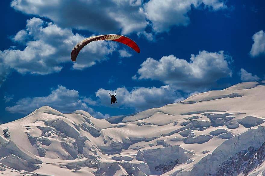 bergen, paragliding, paraglider, hemel, panoramisch zicht, berglandschap, chamonix, Haute-Savoie, Alpen