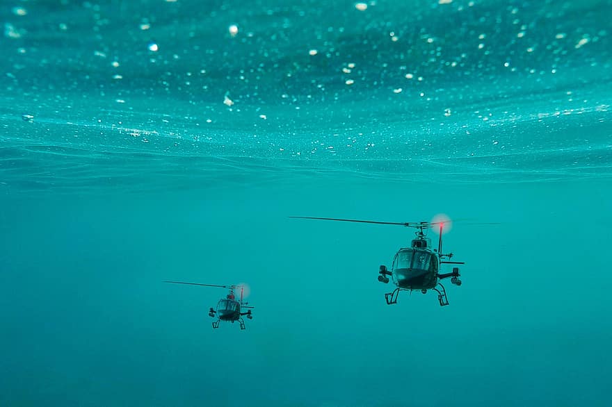 des hélicoptères, sous-marin, eau, océan, Marin, aventure, plongée sous-marine, Profond