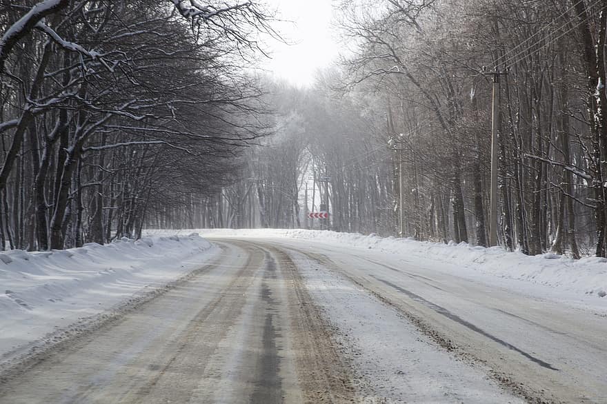 naturalesa, carretera, hivern, temporada, a l'aire lliure, solitud, asfalt, vent de neu, perill, viatge, neu
