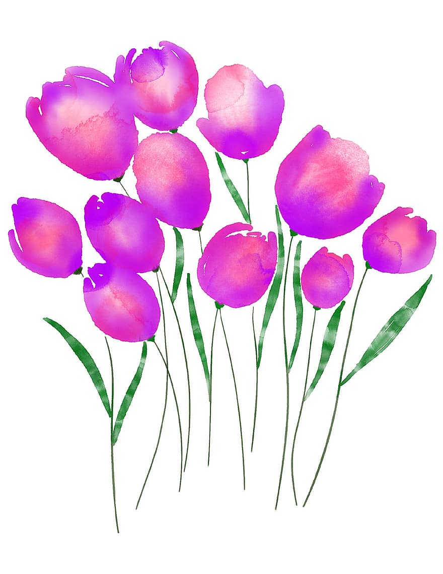 akvarel, design, forår, blomster, Akvarel blomst, doodle, Doodle blomst, buket, blomstre