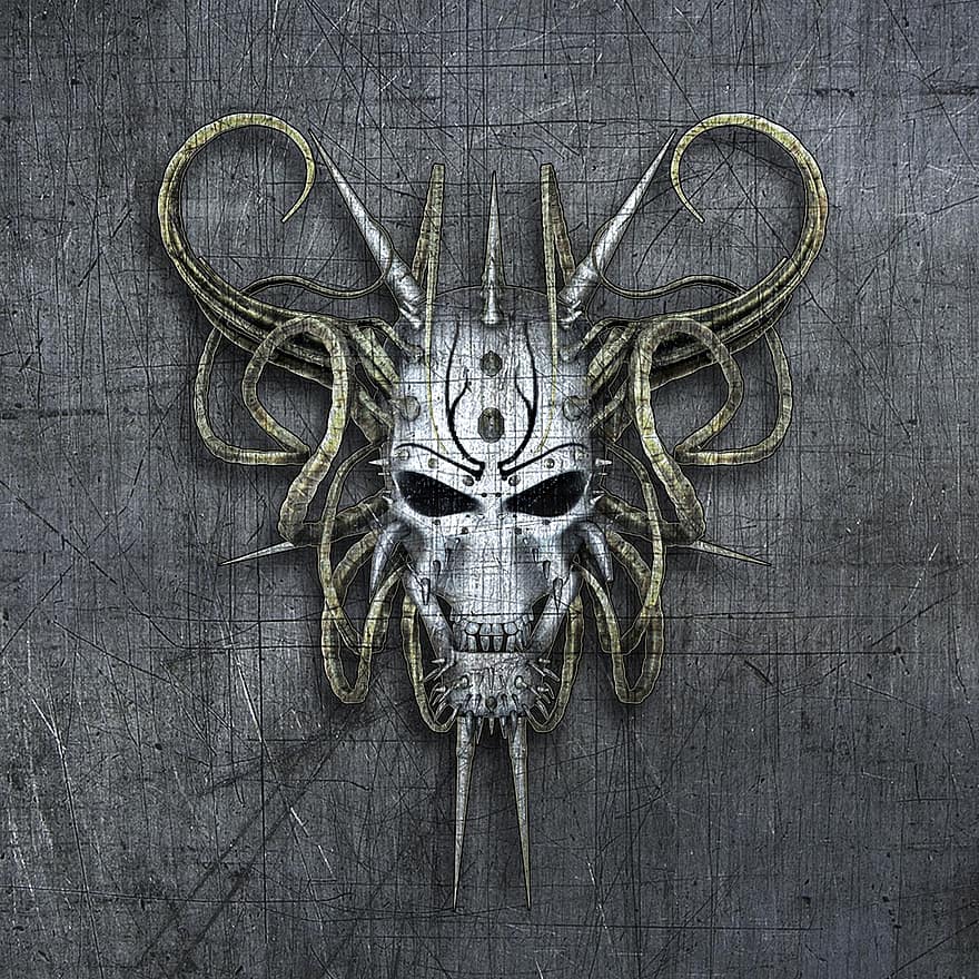 Background, Skull, Head, Scary, Gothic, Dark, Metal, Texture, Horn, 3d, Render
