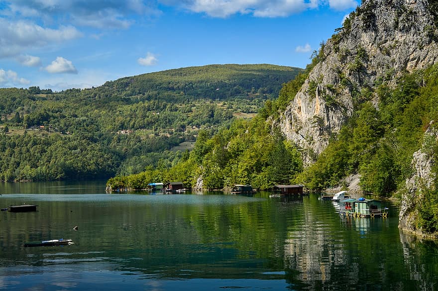セルビア、山、ドリーナ、自然、バルカン川、ペルサック湖、風景、水、夏、森林、田園風景
