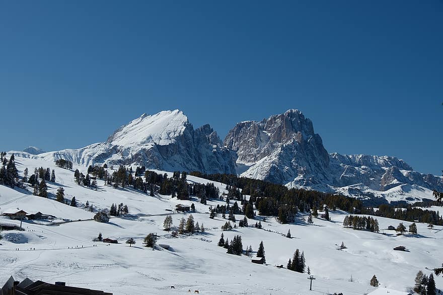 kalnai, sniegas, seiser alm, Šlernas, bozen, dolomitai, kraštovaizdį, Italija, Pietų Tirolis, pobūdį, alm
