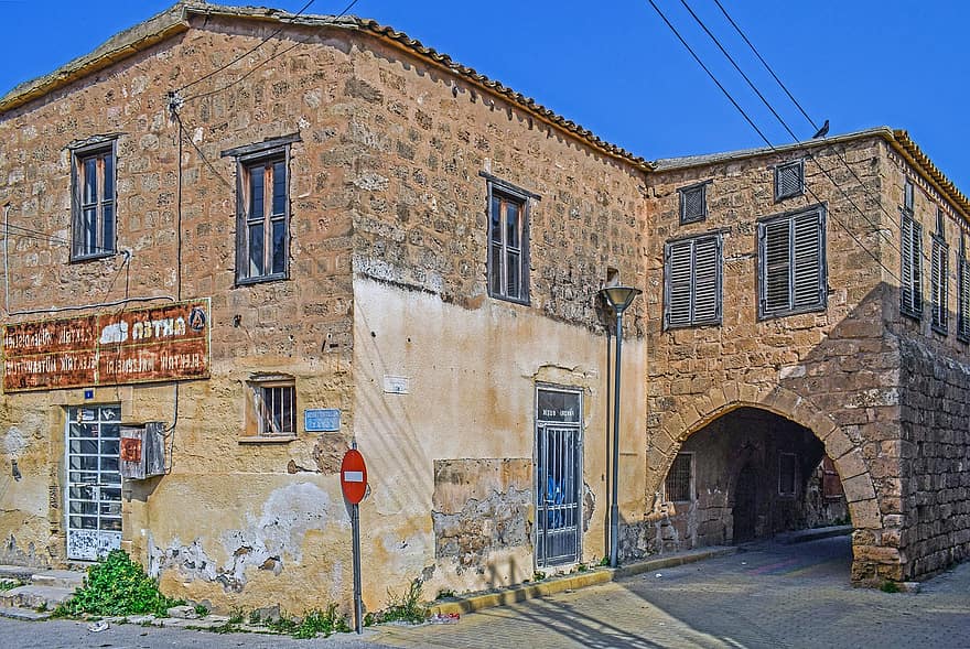 edificio, antiguo, piedra, calle, pueblo Viejo, fachada, famagusta, Chipre