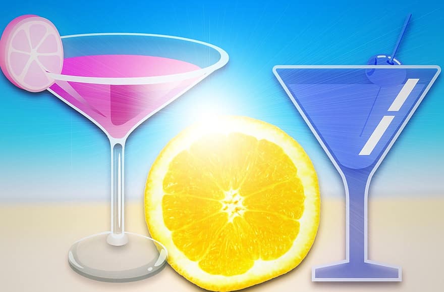 коктейл, плаж, лимон, маргарита, Мартини, питие, алкохол, напитки, течност, освежаване, студ