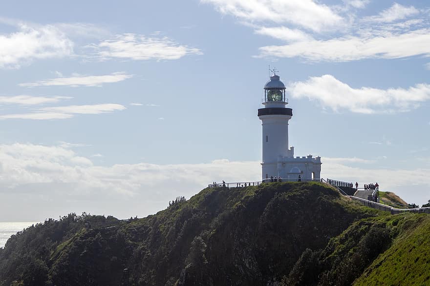 Byron, Bay, Lighthouse, Cliff, Ocean, Tower, coastline, blue, famous place, architecture, landscape