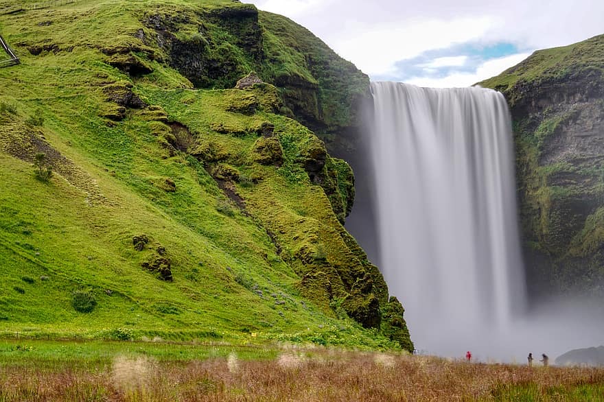 водопад, гора, природа, Исландия, пейзаж, воды, Skogafoss, сценический, путешествовать