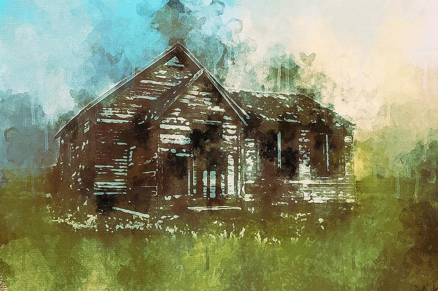 Old House, Paintings, Digital Painting, Watercolor, Art