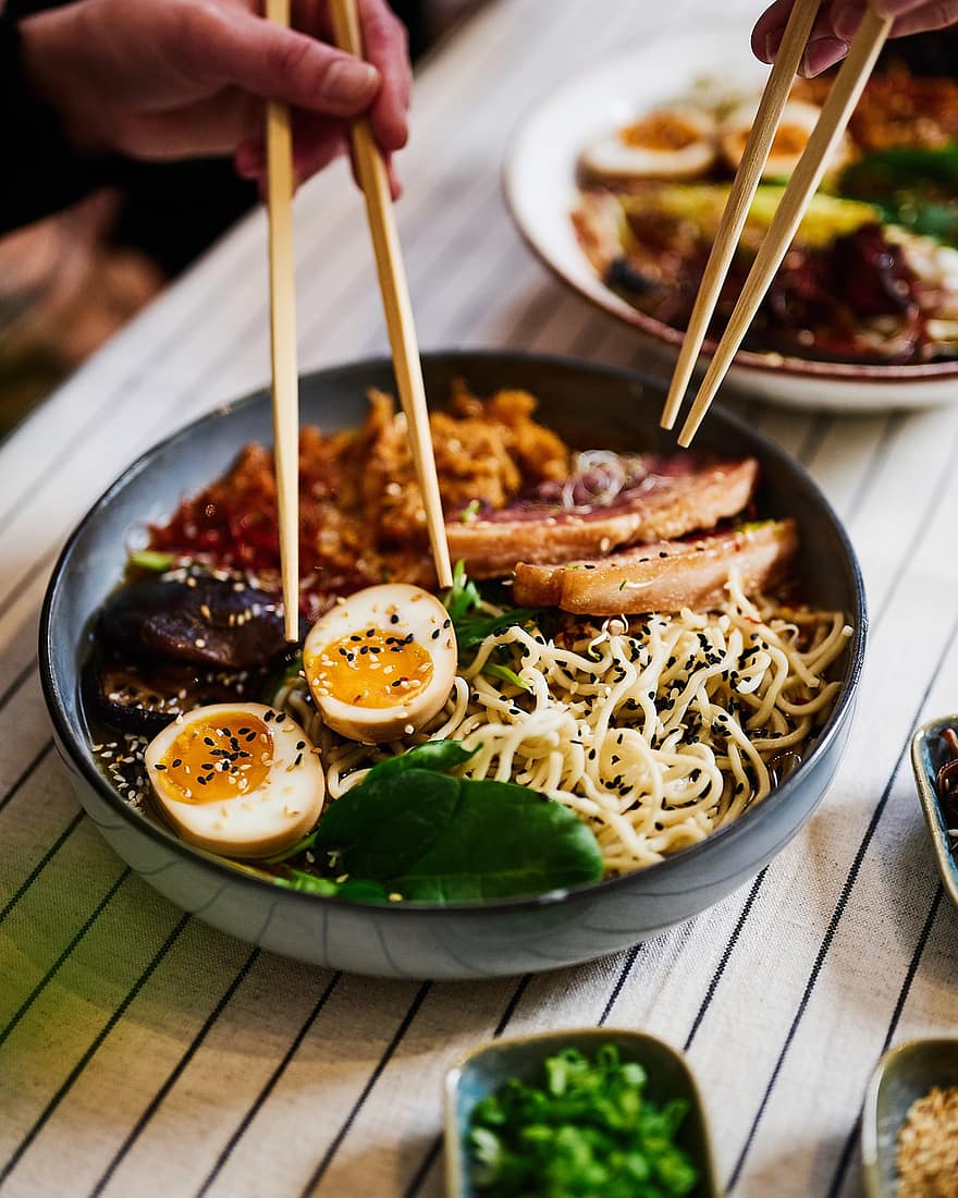 ramen, sopa, menjar, asiàtic, pasta, dinar, escuradents, Japó, cuinar, cuina, ou