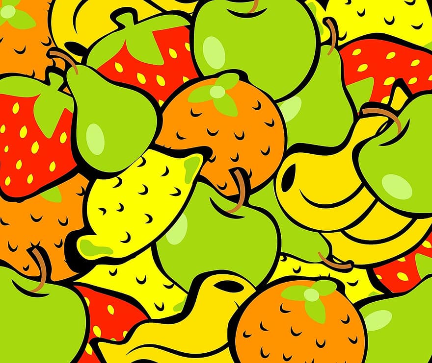 Fruta, comida, papel pintado, fondo, diseño, fresa, fresas, peras, limones, naranjas, agrios