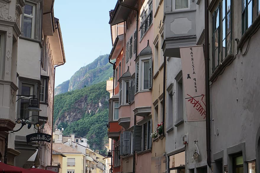 Bolzano, улица, город, архитектура, здания, Европа, городок, Италия, городской, аллея