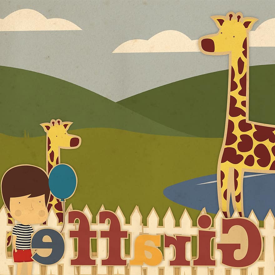 fona, žirafe, dzīvnieku, bērni, bērns, gudrs, zooloģiskais dārzs, raksturs, fantāzija