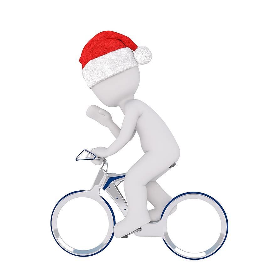 Đàn ông da trắng, mẫu vật 3 chiều, toàn cơ thể, Mũ ông già Noel 3d, giáng sinh, mũ ông già Noel, 3d, trắng, bị cô lập, xe đạp, đạp xe