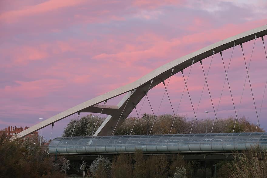 híd, utánvilágítás, napnyugta, Zaragoza