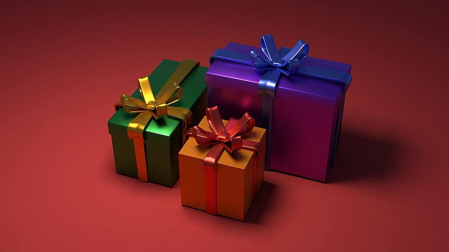 gåvor, presentförpackningar, gåva, firande, födelsedag, låda, behållare, paket, dekoration, omslagspapper, bakgrunder