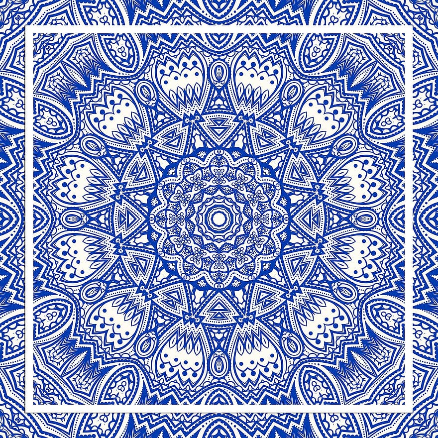 Blau, Mandala, Kaleidoskop, Meditation, Spiritualität, Chakra, Quadrat, nahtlos, Harmonie, Fliese, Energie