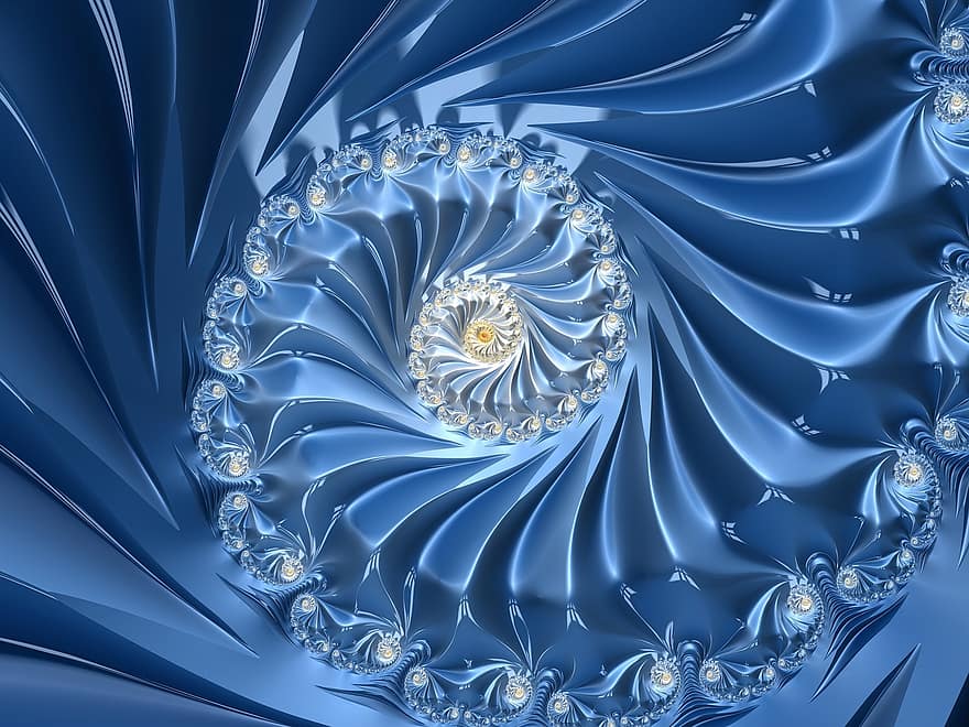 azul, fractal, resumen, espiral