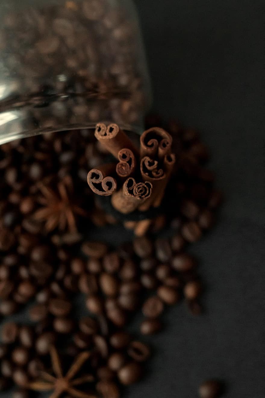 kopi, kayu manis, Adas manis, minum, merapatkan, makanan, membumbui, latar belakang, makro, kafein, kesegaran