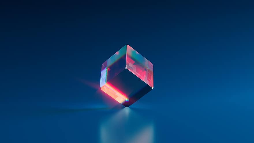 biru, kristal, kubus, dalam, futuristik, permata, kaca, Dispersi Cahaya, kuarsa, merah
