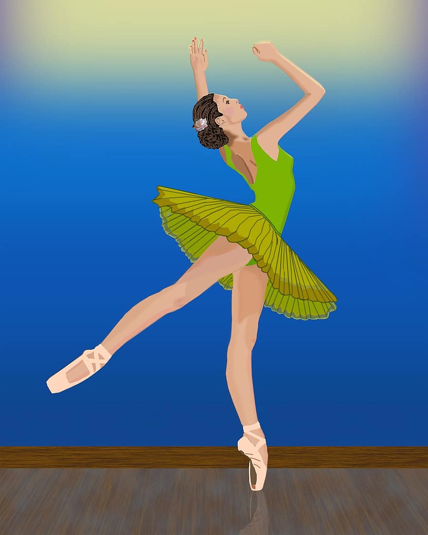 ballerina, dans, opptreden, ung kvinne, elegant, Blå dans