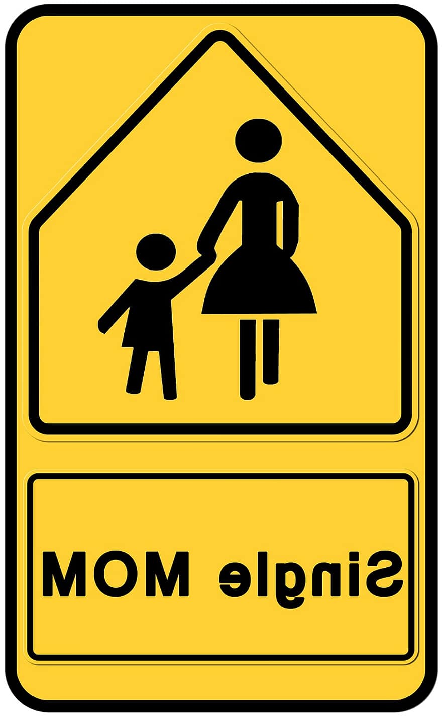 Silhouettes, Road Sign, Mother, Child, A Single Parent, Hand, Trust