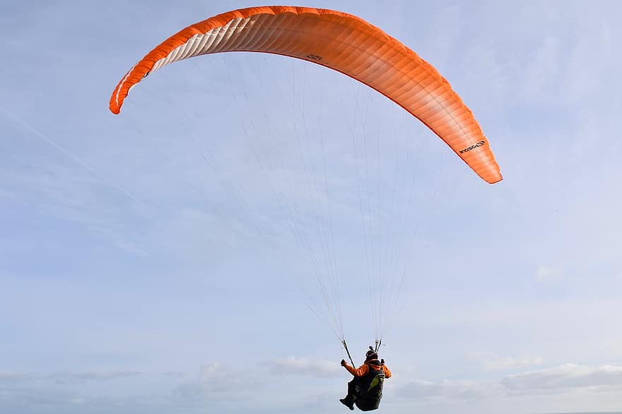 paragliding, kluzáku, Plachtový kluzák, křídla paragliding, létat, let, Oranžové plachty, vítr, volný čas, adrenalin, sport