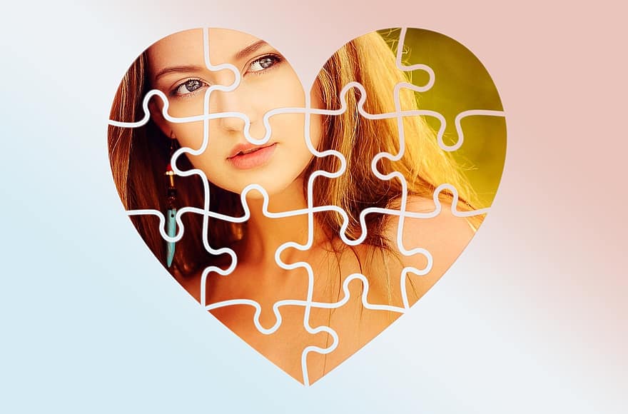Heart, Puzzle, Portrait, Emotion, Joining Together, Puzzle Piece, Greeting Card