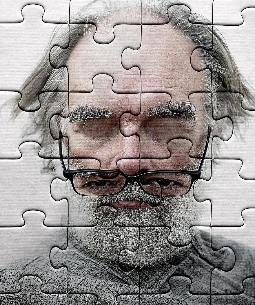 Puzzle, Jigsaw Puzzle, Old Man, Glasses, Metaphor, Assembly, Jigsaw, Piece, Gray Puzzle