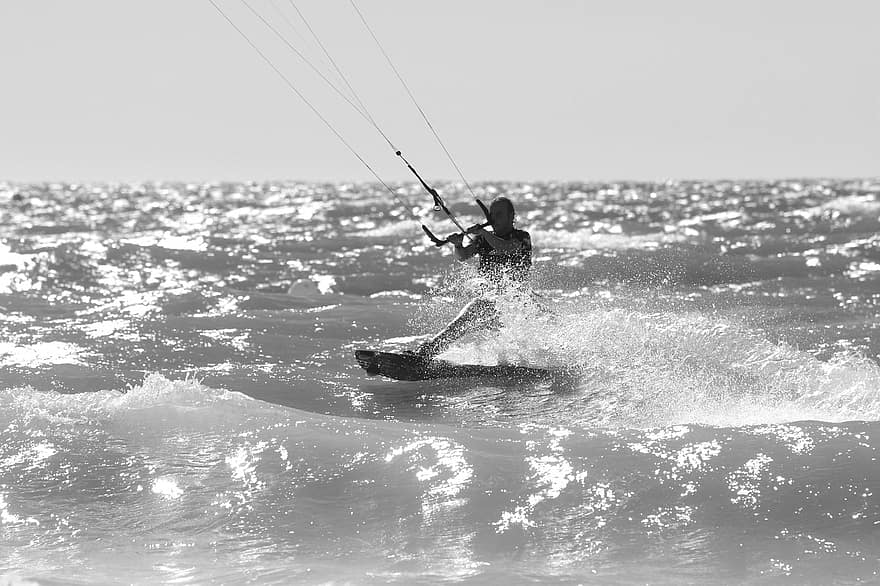 sport, kitesurfing, surferen, hav, bølge
