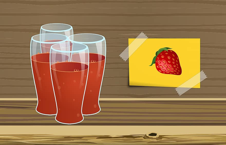 Erdbeere, Saft, frisch, Obst, Lebensmittel, Glas, gesund, Sommer-, köstlich, Getränk, Flüssigkeit