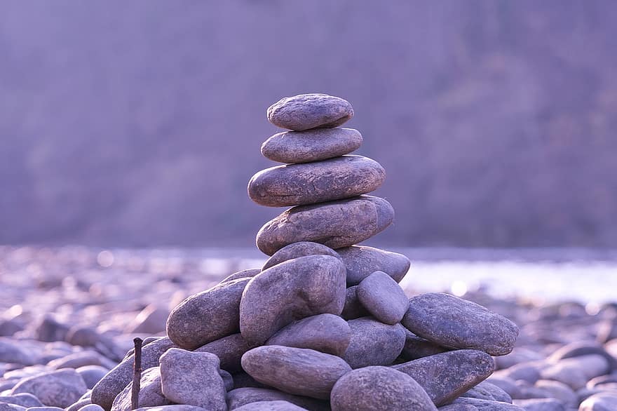 des pierres, équilibre, rive, roches, solide, texture, pierre, empiler, tas, Roche, caillou
